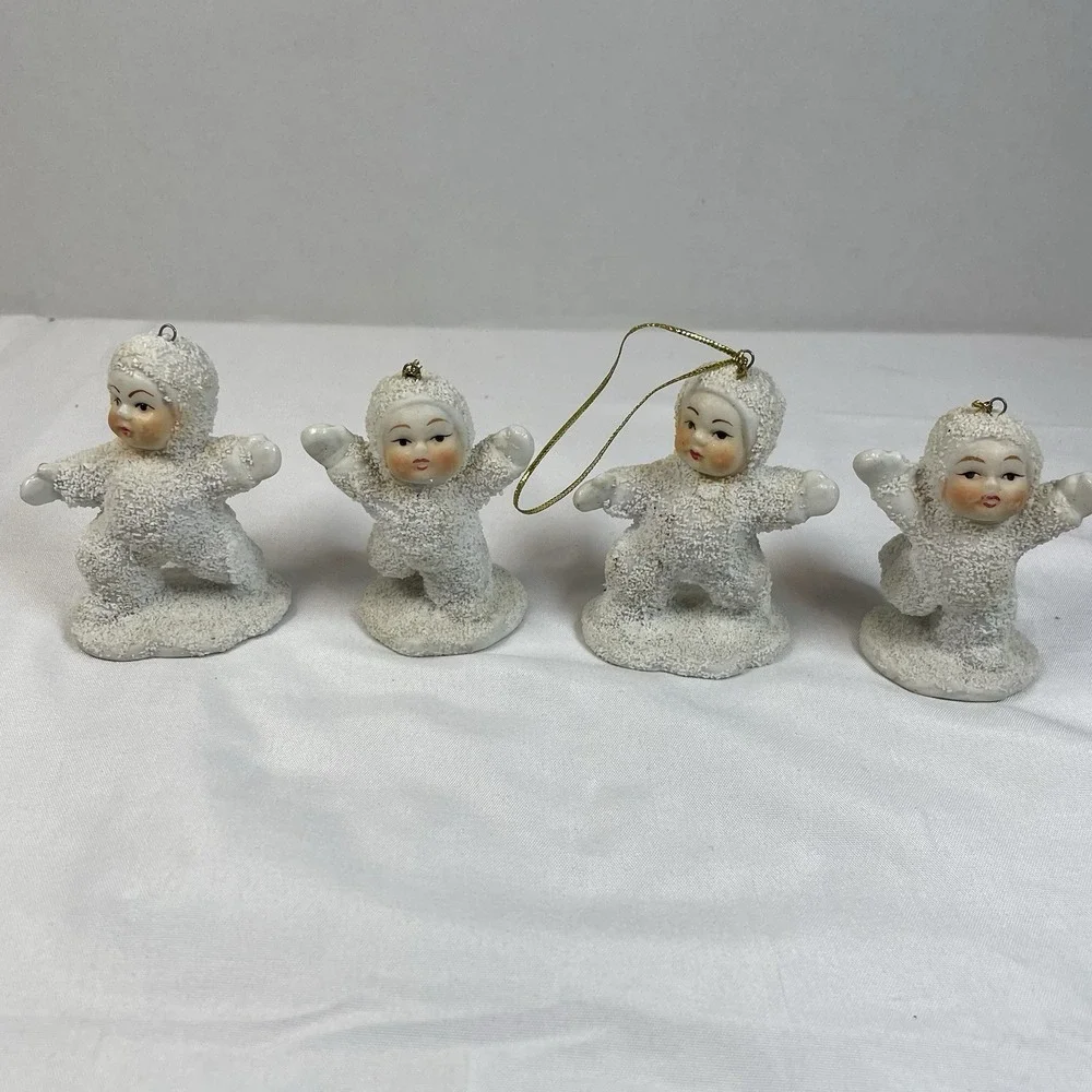 Vtg. Porcelain Snow Baby Figurines Set of 4 Christmas Ornaments Textured White